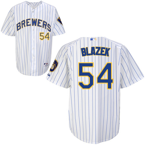 Michael Blazek #54 MLB Jersey-Milwaukee Brewers Men's Authentic Alternate Home White Baseball Jersey